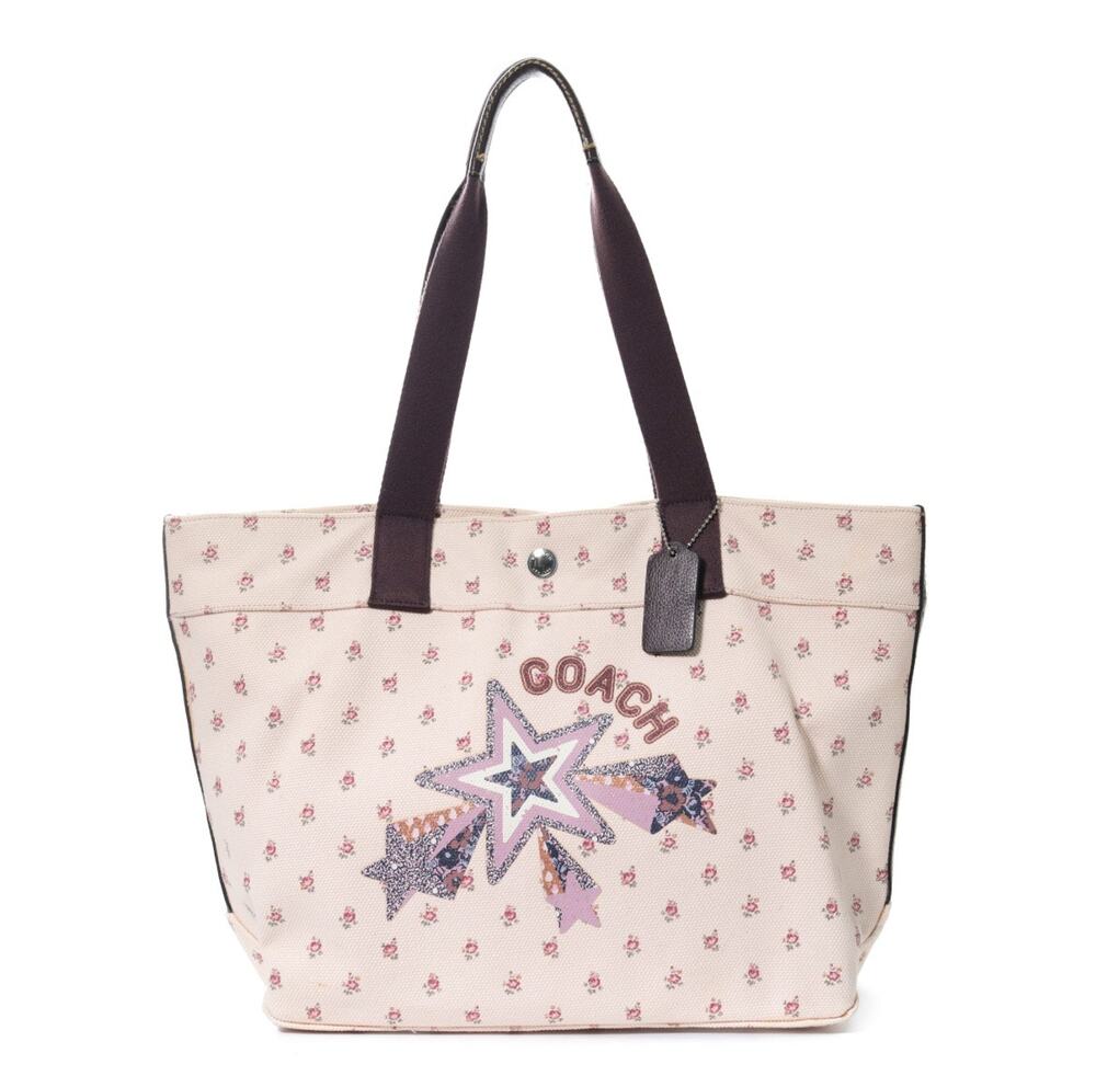 Coach Canvas Stars Floral Tan Shoulder Tote Bag GS